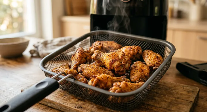 Ailes de poulet dorées préparées à l'airfryer