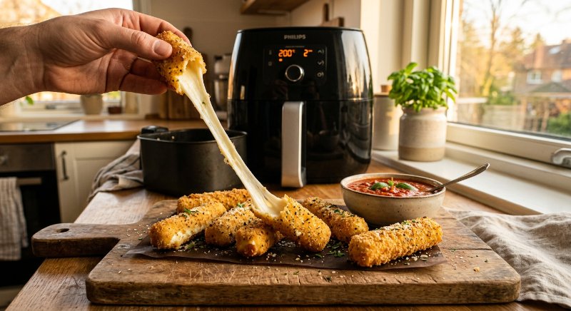 Bâtonnets de mozzarella ultra fondants et croustillants dorés à la friteuse sans huile