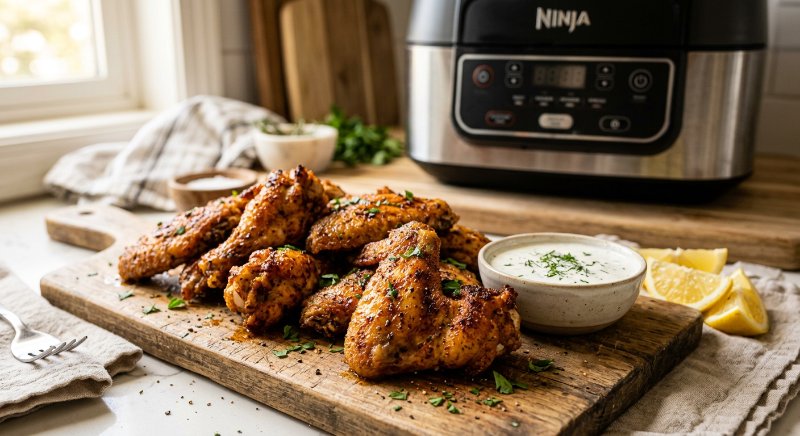 Ailes de poulet croustillantes dorées au paprika dans le panier de l'airfryer