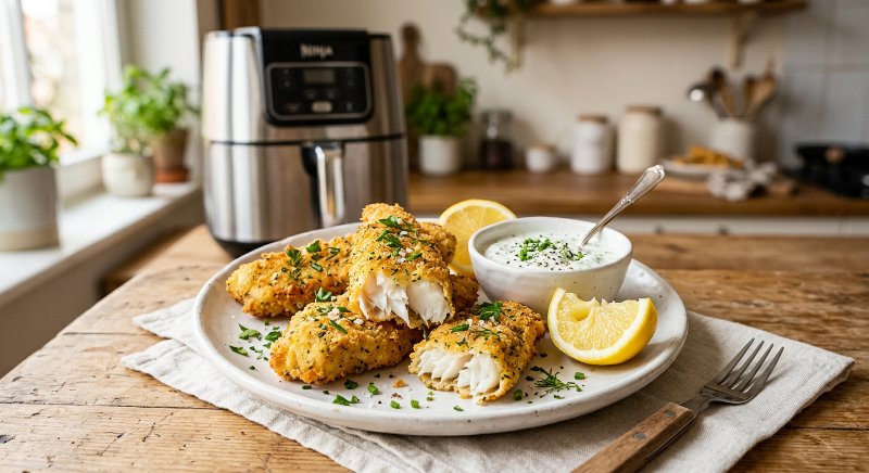Aiguillettes de cabillaud dorées aux herbes cuites à l'airfryer