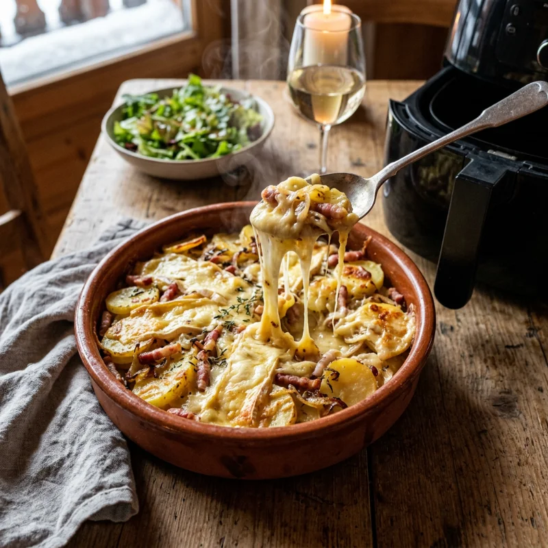 Tartiflette savoyarde gratinée au reblochon doré dans un plat cuit à l airfryer