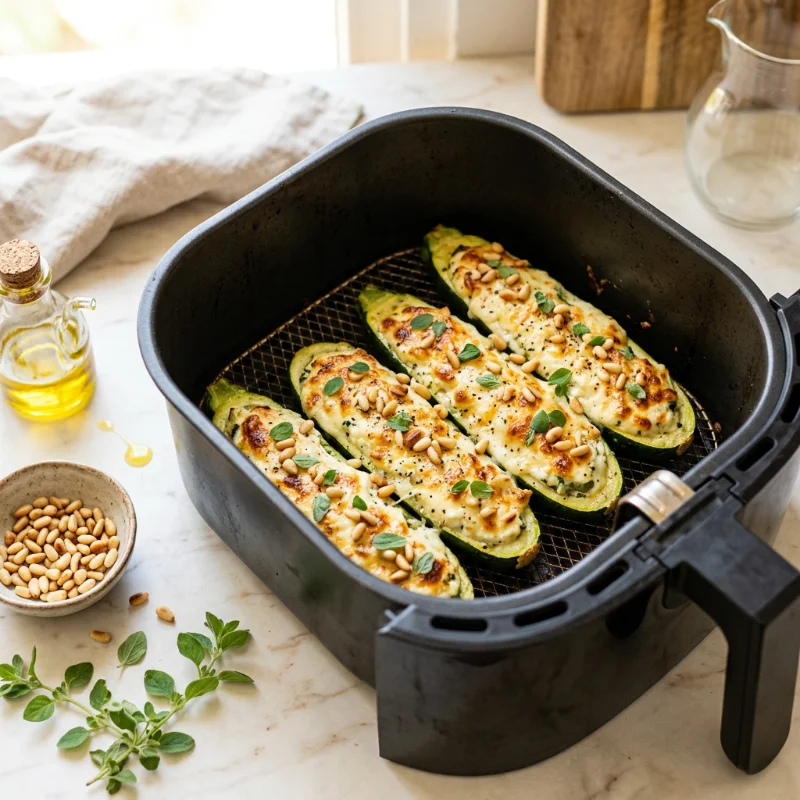 Courgettes farcies à la ricotta dorées et fondantes cuites à l'airfryer