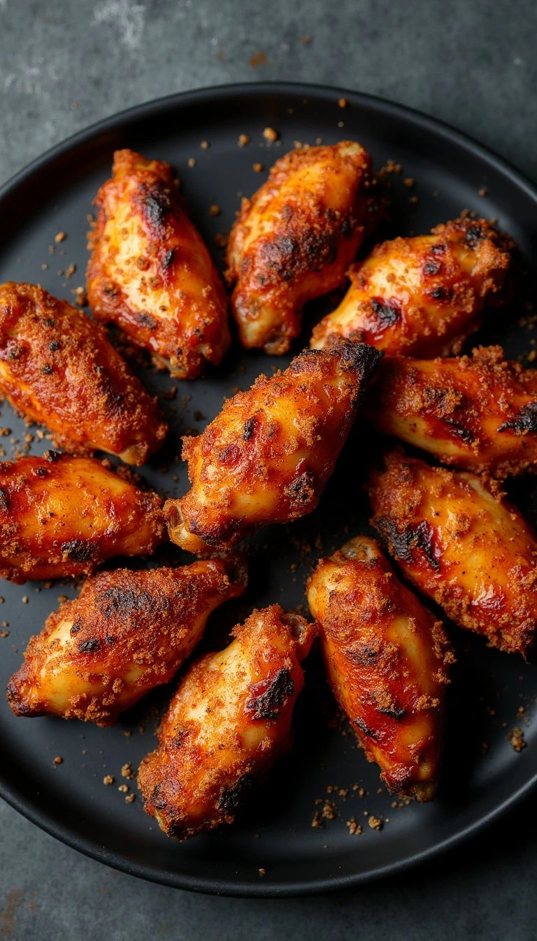 Crispy air fryer chicken wings with golden-brown skin and mustard seasoning