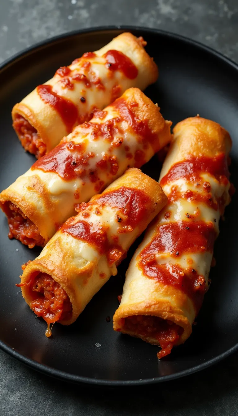 Crispy homemade pizza rolls in air fryer, golden brown and cheese melting