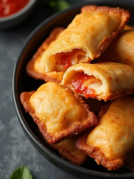 Hot Pocket in air fryer basket, golden brown and crispy