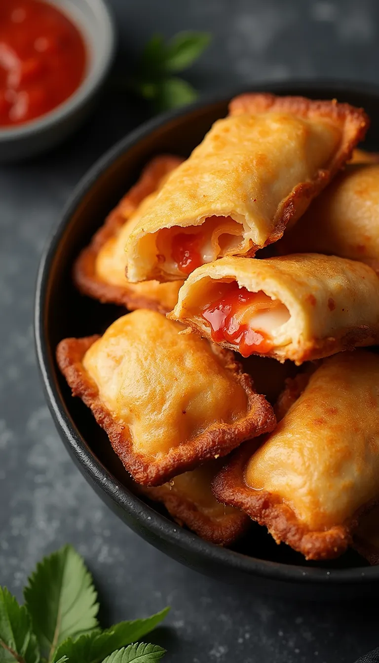 Hot Pocket in air fryer basket, golden brown and crispy