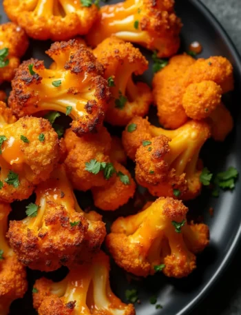 Crispy air fryer buffalo cauliflower with bright red sauce coating