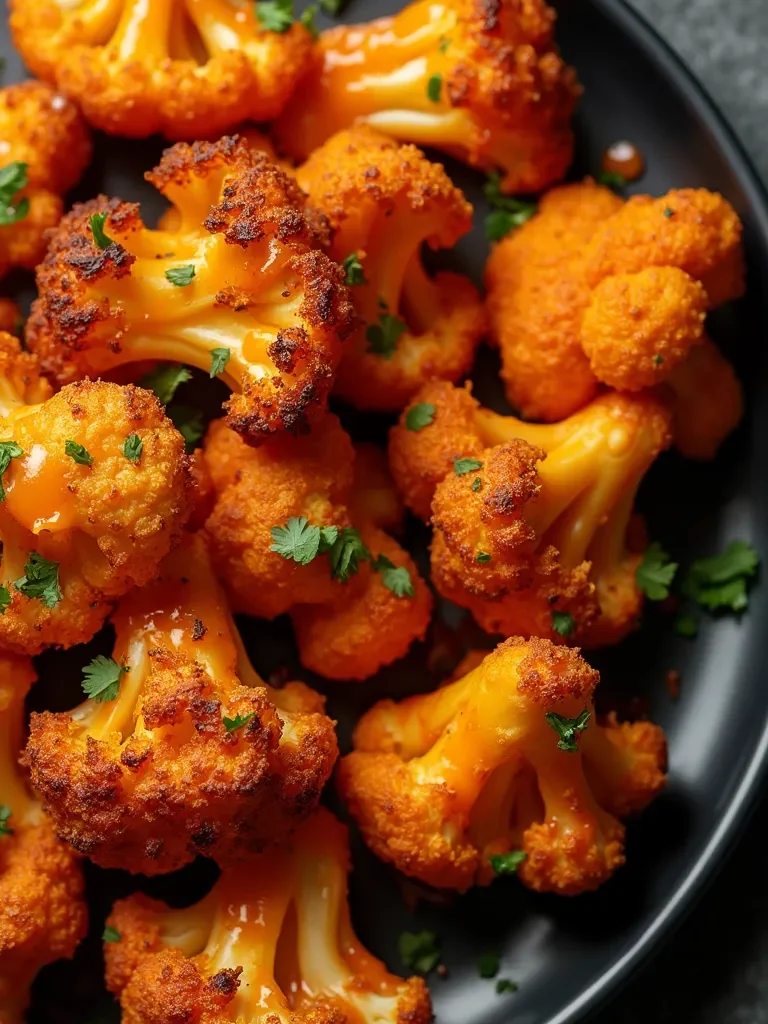 Crispy air fryer buffalo cauliflower with bright red sauce coating