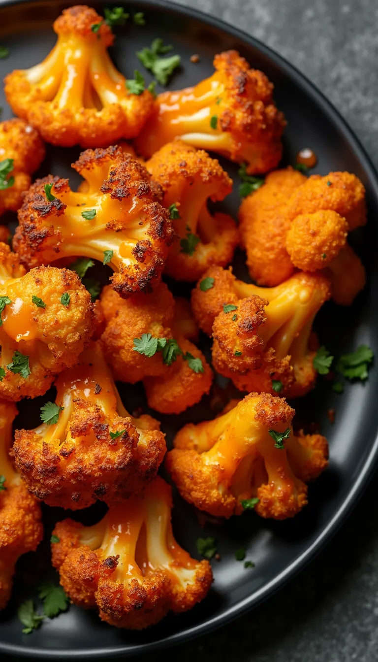 Crispy air fryer buffalo cauliflower with bright red sauce coating